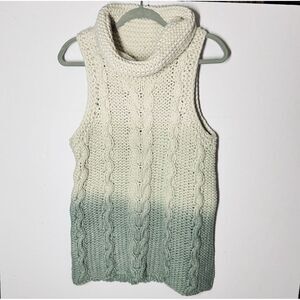 Free People Sleeveless Cowl Sz S Sweater Chunky Cable Boho Ombre Green Fisherman